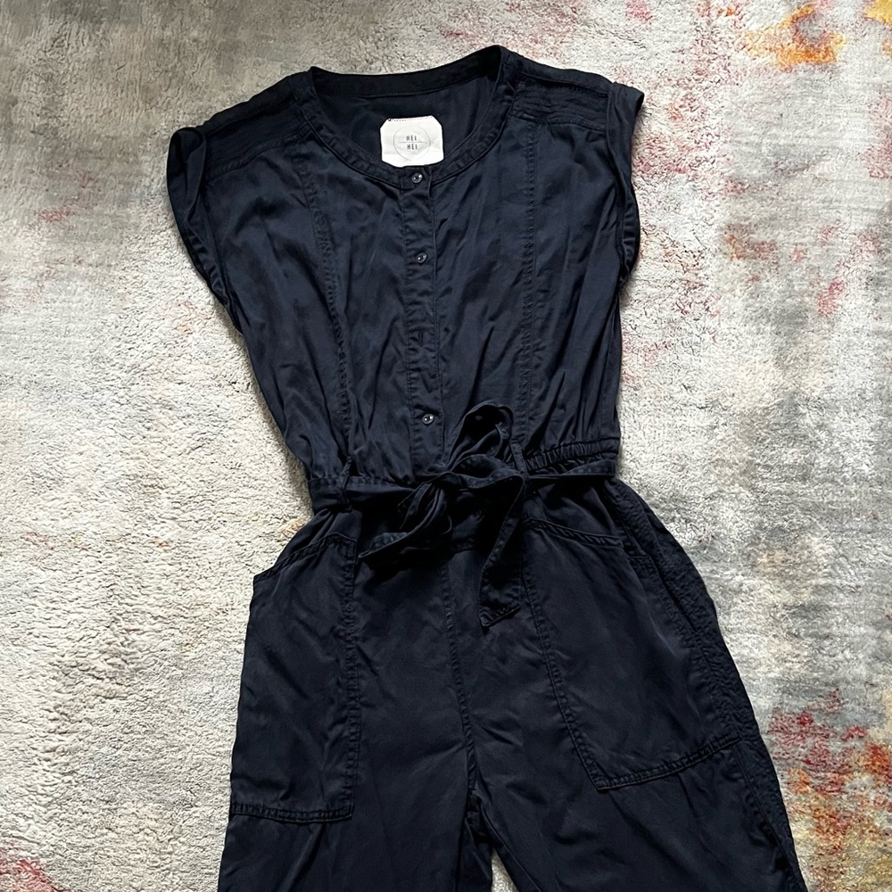 HEI HEI Navy Blue Sleeveless Jumpsuit with elastic waist and tie- so cute! - Picture 2 of 11